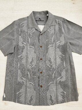 Tommy Bahama "Tahitian Border" Silk Camp Shirt (Stormy Grey) Size Large